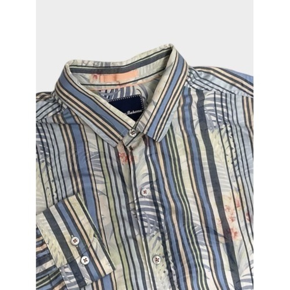 Tommy Bahama Tropical Blue/White Striped Long Slv. Button Up Shirt Men XL China